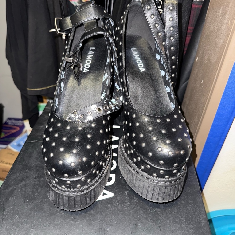 Lamoda Skyscraper Studded/Spiked Creeper Platform Mary Janes Size 9 - Picture 7 of 11